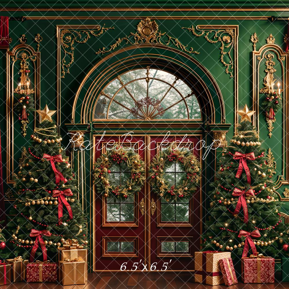 Kate Weihnachten Dunkelgrün Vintage Blumenbogen Fenster Hintergrund Entworfen von Emetselch - Kate Backdrop.de