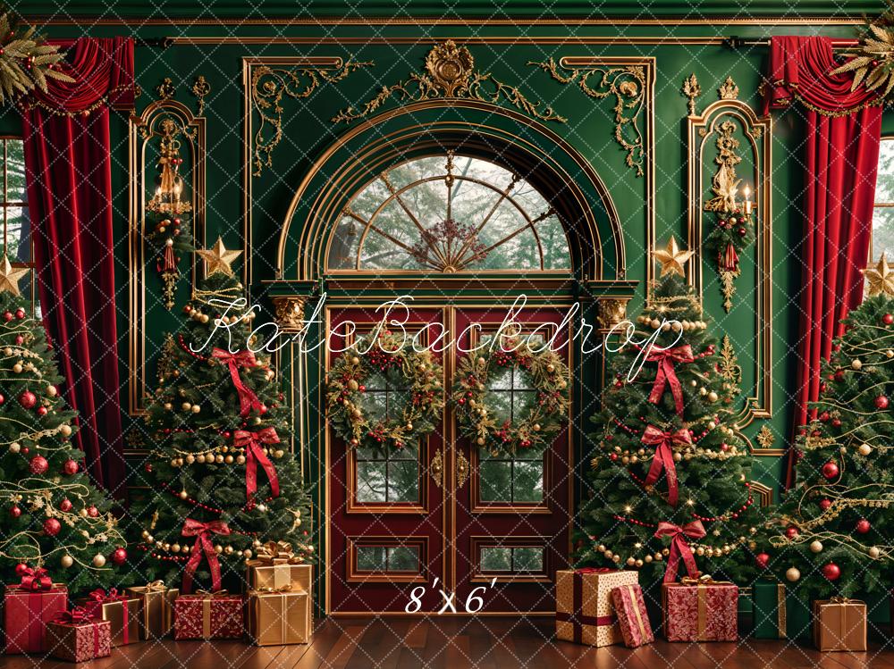 Kate Weihnachten Dunkelgrün Vintage Blumenbogen Fenster Hintergrund Entworfen von Emetselch - Kate Backdrop.de