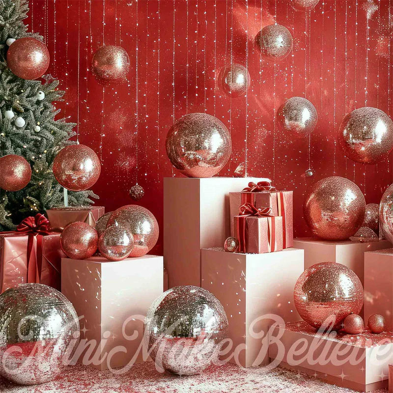 ⚡Blitzangebote #4-Kate Weihnachtsdisco Silberne Kugel Rote Wand hintergrund - Kate Backdrop.de