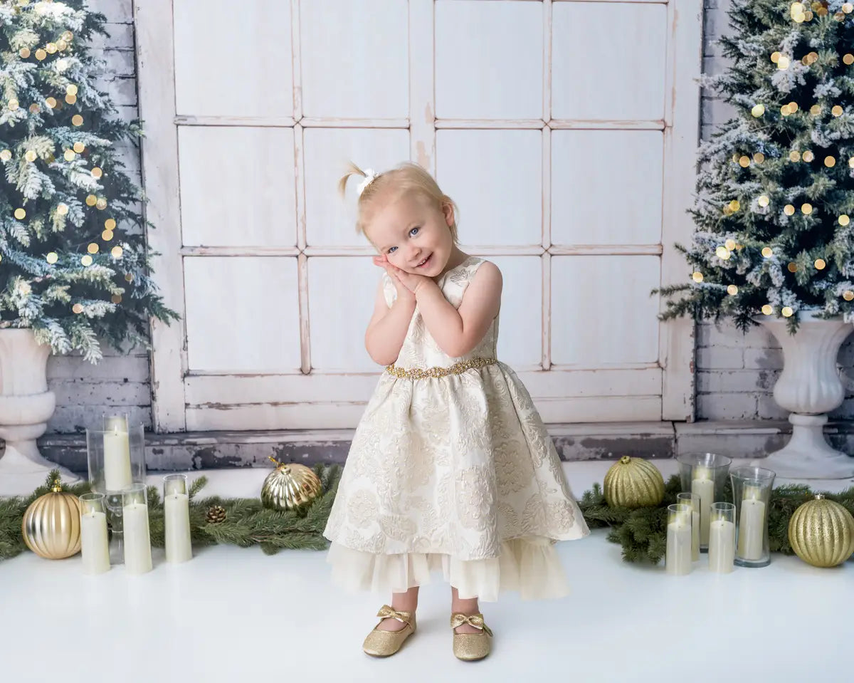 Kate Weihnachten-Baum Retro-Bogenfenster Backsteinmauer Hintergrund entworfen von Emetselch - Kate Backdrop.de