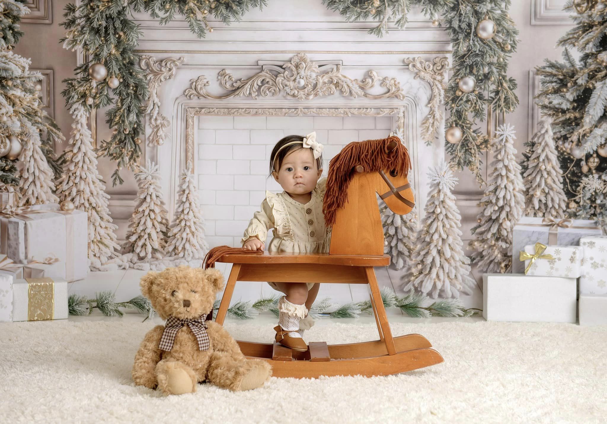 Kate Weihnachten Weiß Vintage Backstein Kamin Hintergrund Entworfen von Emetselch - Kate Backdrop.de