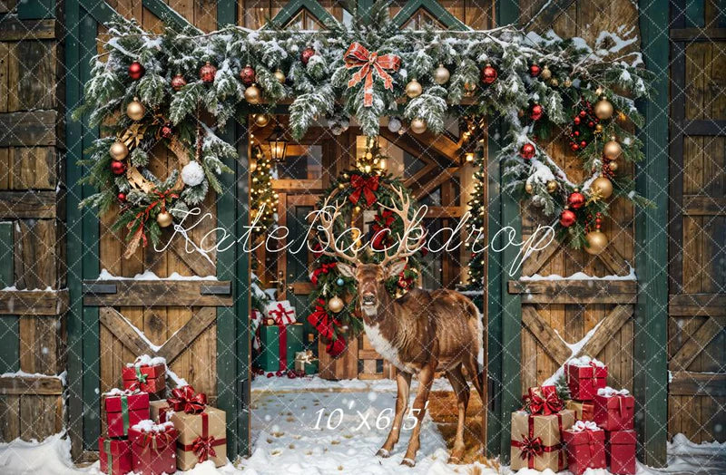 ⚡Blitzangebote #2- Kate Weihnachten Elch Holzscheune Hintergrund - Kate Backdrop.de