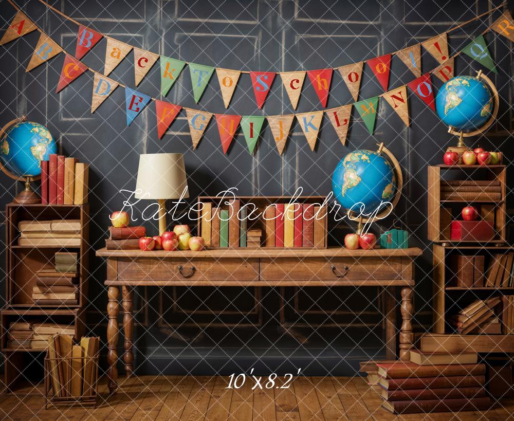 50%OFF-Kate Zurück zur Schule Globus Bücher Schwarze Retro Wand Hintergrund - Kate Backdrop.de