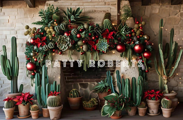 ⚡Blitzangebote #3-Kate Weihnachten Wild West Grüner Kaktus Ziegelstein Kamin Hintergrund Entworfen von Patty Robert - Kate Backdrop.de