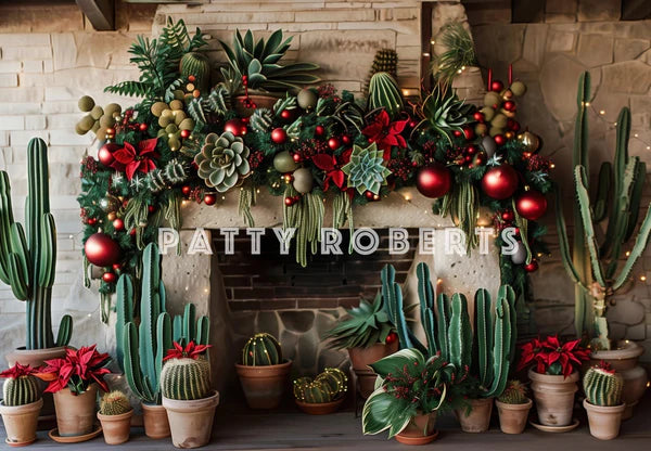 ⚡Blitzangebote #3-Kate Weihnachten Wild West Grüner Kaktus Ziegelstein Kamin Hintergrund Entworfen von Patty Robert - Kate Backdrop.de