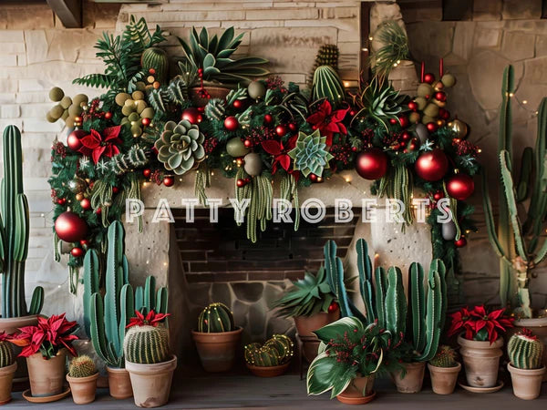 ⚡Blitzangebote #3-Kate Weihnachten Wild West Grüner Kaktus Ziegelstein Kamin Hintergrund Entworfen von Patty Robert - Kate Backdrop.de