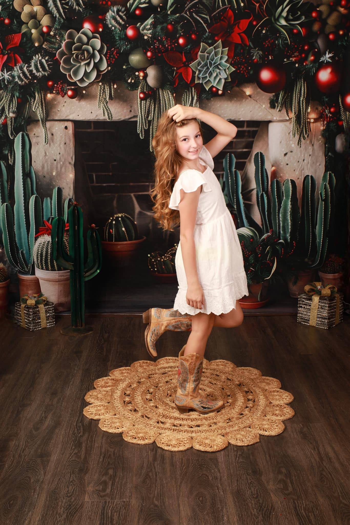 ⚡Blitzangebote #3-Kate Weihnachten Wild West Grüner Kaktus Ziegelstein Kamin Hintergrund Entworfen von Patty Robert - Kate Backdrop.de