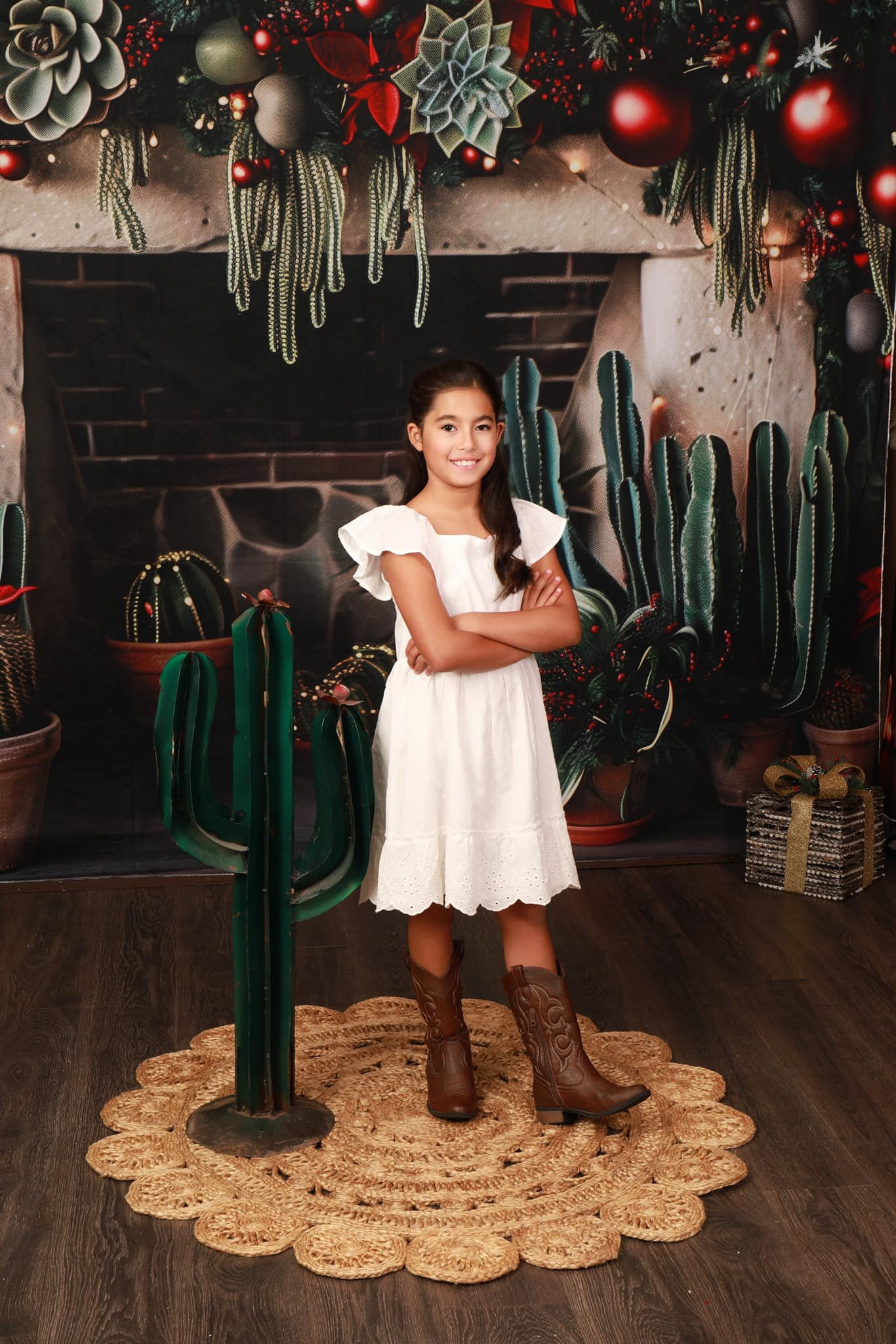 ⚡Blitzangebote #3-Kate Weihnachten Wild West Grüner Kaktus Ziegelstein Kamin Hintergrund Entworfen von Patty Robert - Kate Backdrop.de
