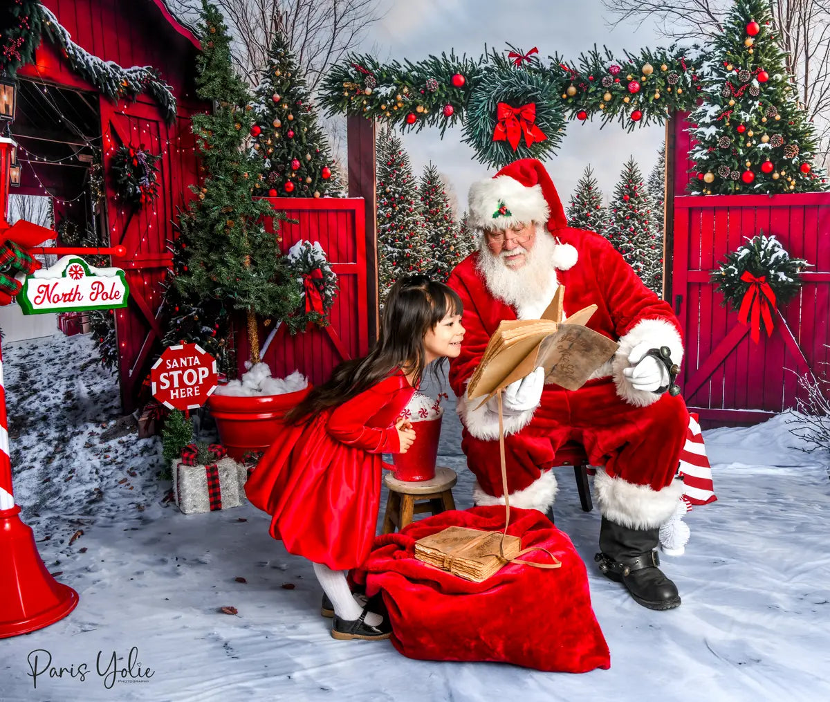 ⚡Blitzangebote #2-Kate Weihnachten Rote Scheune Schnee Gasse Wald Zimmer Set - Kate Backdrop.de