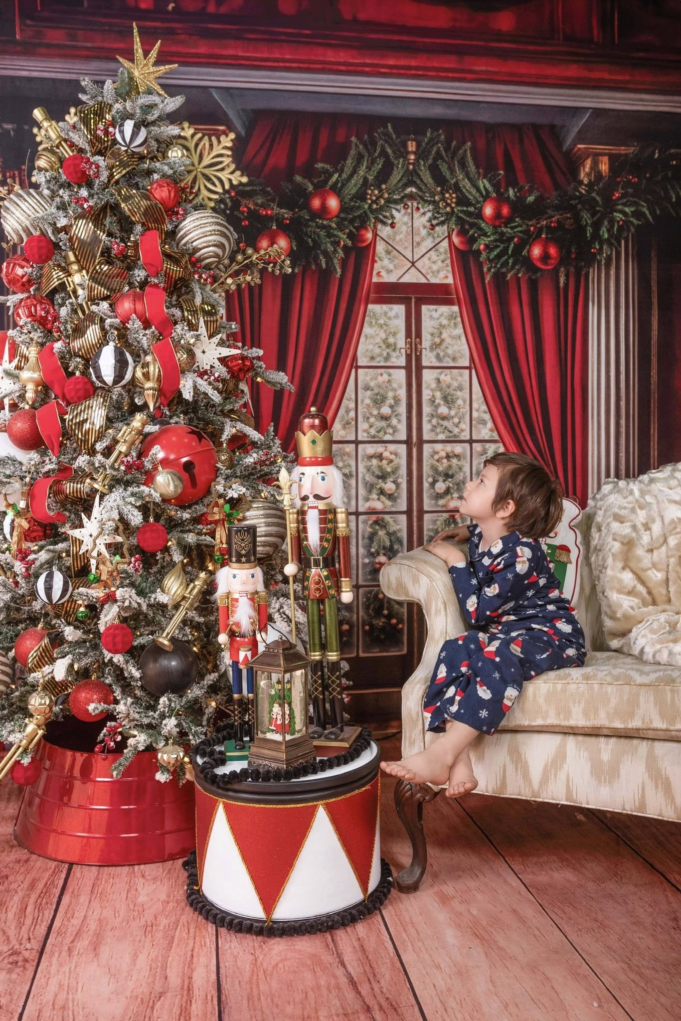 Kate Weihnachten Fenster Vorhang Rot Hintergrund Entworfen von Chain - Kate Backdrop.de