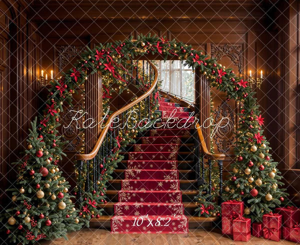 ⚡Blitzangebote #4-Kate Weihnachten -Baum Bogen Vintage Treppe Hintergrund - Kate Backdrop.de