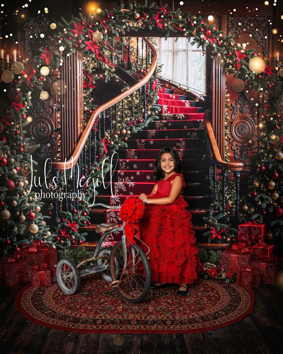 ⚡Blitzangebote #4-Kate Weihnachten -Baum Bogen Vintage Treppe Hintergrund - Kate Backdrop.de