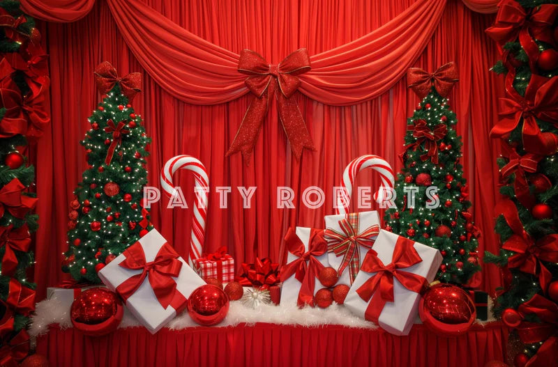 Kate Roter Weihnachtsvorhang mit Geschenken als Hintergrund von Patty Roberts - Kate Backdrop.de