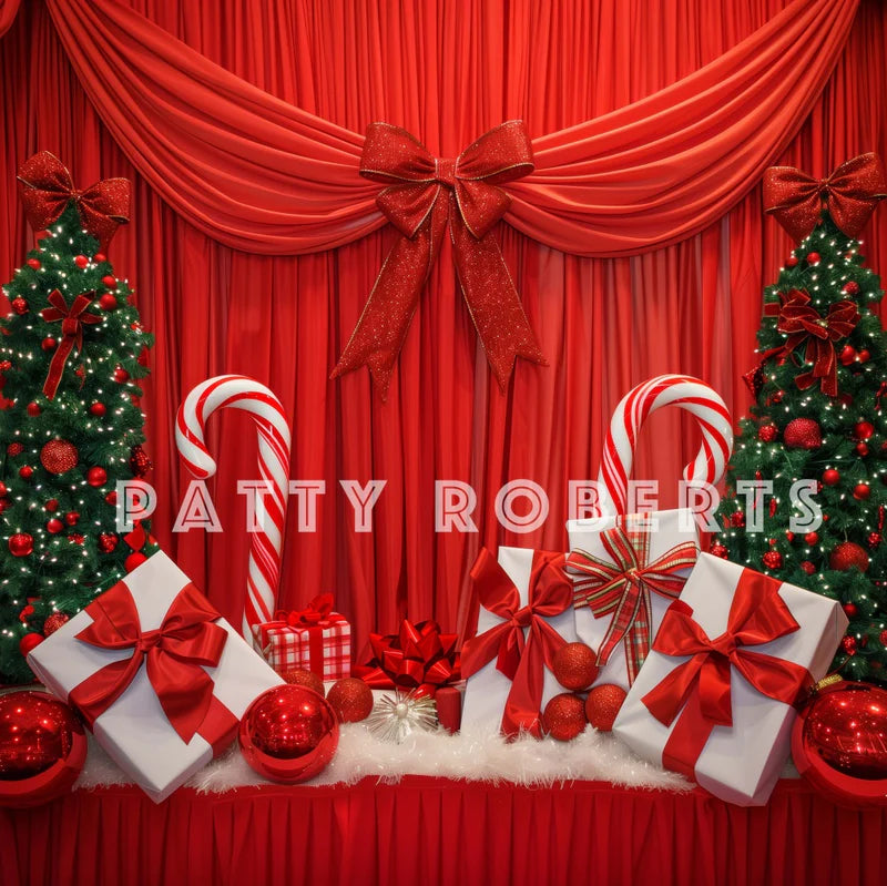 Kate Roter Weihnachtsvorhang mit Geschenken als Hintergrund von Patty Roberts - Kate Backdrop.de