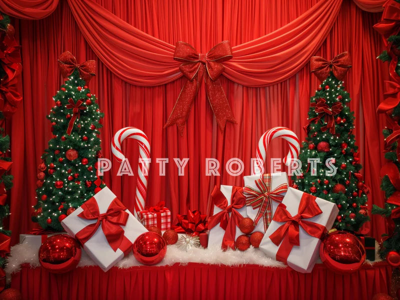 Kate Roter Weihnachtsvorhang mit Geschenken als Hintergrund von Patty Roberts - Kate Backdrop.de