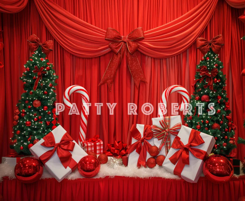 Kate Roter Weihnachtsvorhang mit Geschenken als Hintergrund von Patty Roberts - Kate Backdrop.de