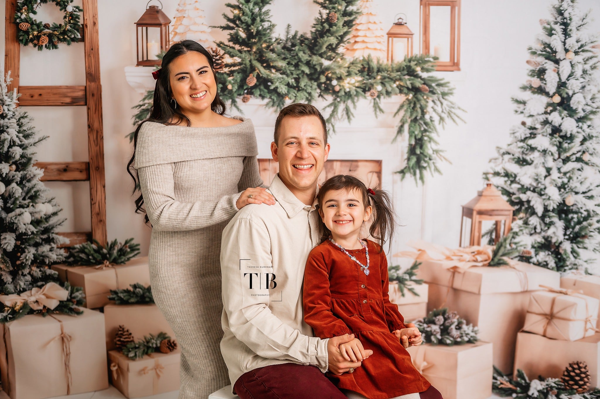 Kate Weihnachten baum Weißer Kamin Geschenkbox Hintergrund entworfen von Emetselch - Kate Backdrop.de
