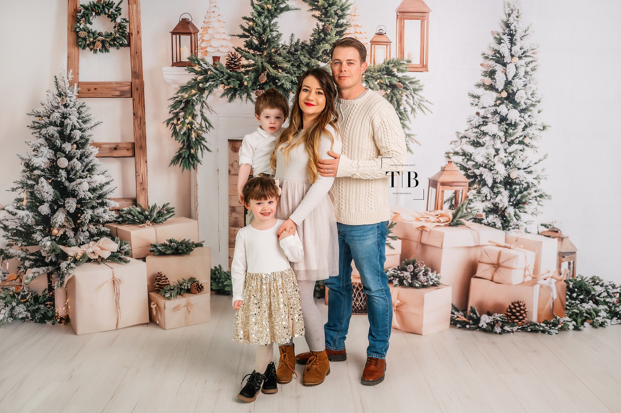 Kate Weihnachten baum Weißer Kamin Geschenkbox Hintergrund entworfen von Emetselch - Kate Backdrop.de