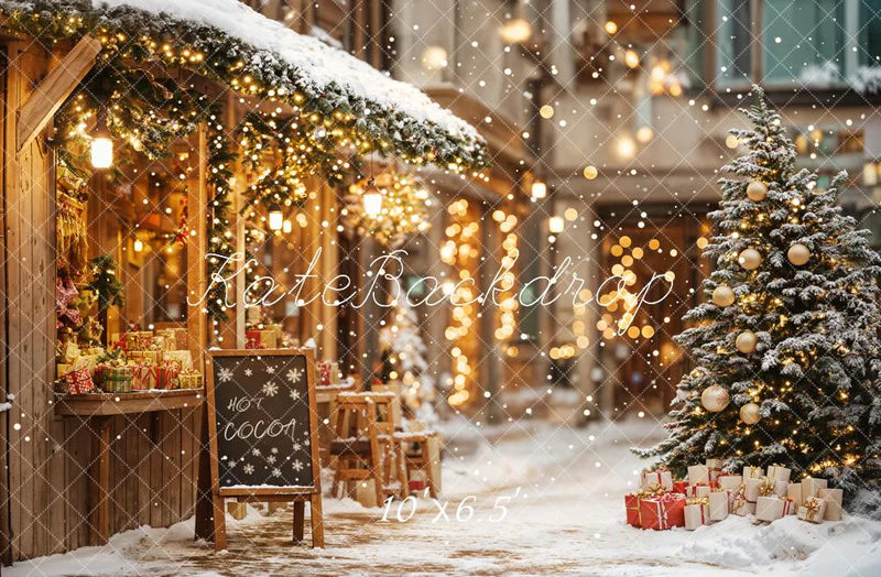Kate Weihnachtsbaumstraße Heißer Kakao Laden Hintergrund Entworfen von Emetselch - Kate Backdrop.de
