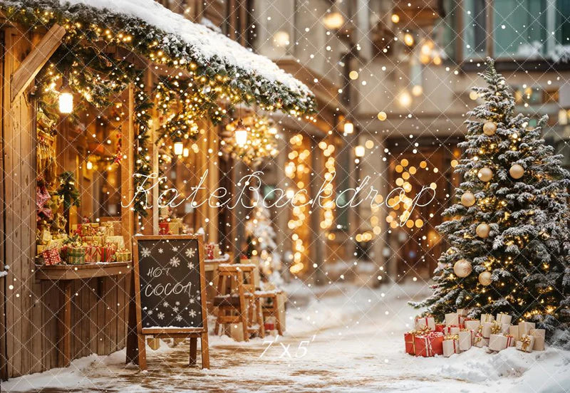 Kate Weihnachtsbaumstraße Heißer Kakao Laden Hintergrund Entworfen von Emetselch - Kate Backdrop.de