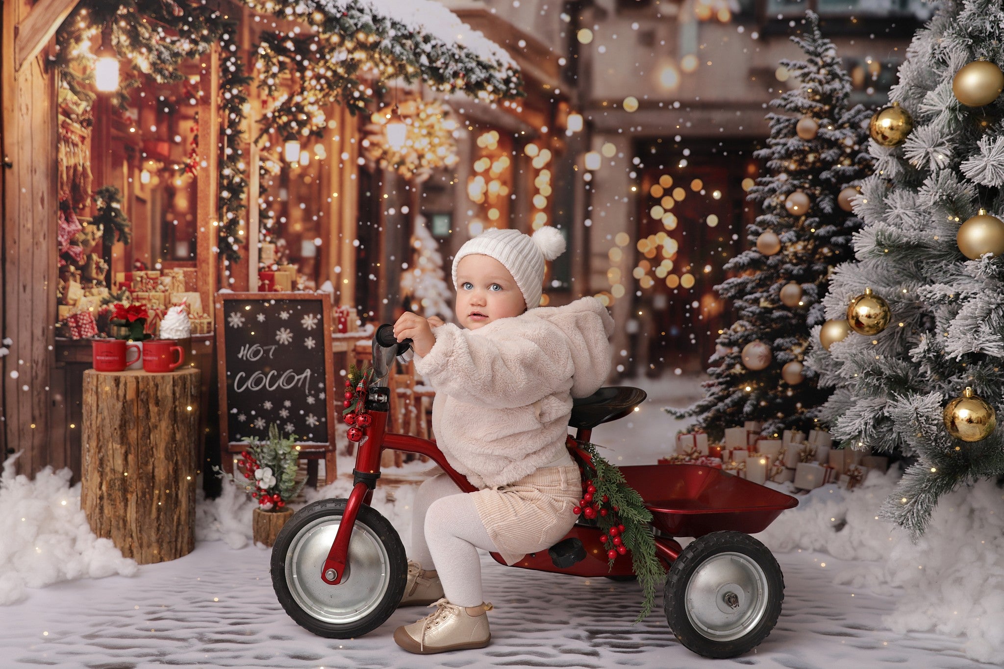 Kate Weihnachtsbaumstraße Heißer Kakao Laden Hintergrund Entworfen von Emetselch - Kate Backdrop.de