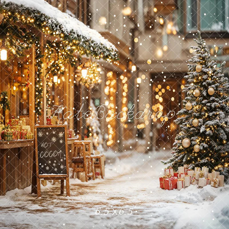 Kate Weihnachtsbaumstraße Heißer Kakao Laden Hintergrund Entworfen von Emetselch - Kate Backdrop.de