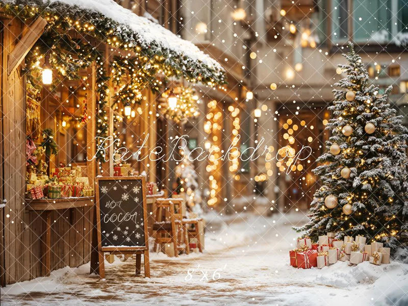 Kate Weihnachtsbaumstraße Heißer Kakao Laden Hintergrund Entworfen von Emetselch - Kate Backdrop.de