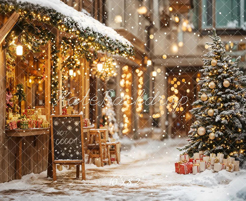 Kate Weihnachtsbaumstraße Heißer Kakao Laden Hintergrund Entworfen von Emetselch - Kate Backdrop.de