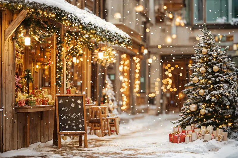 Kate Weihnachtsbaumstraße Heißer Kakao Laden Hintergrund Entworfen von Emetselch - Kate Backdrop.de