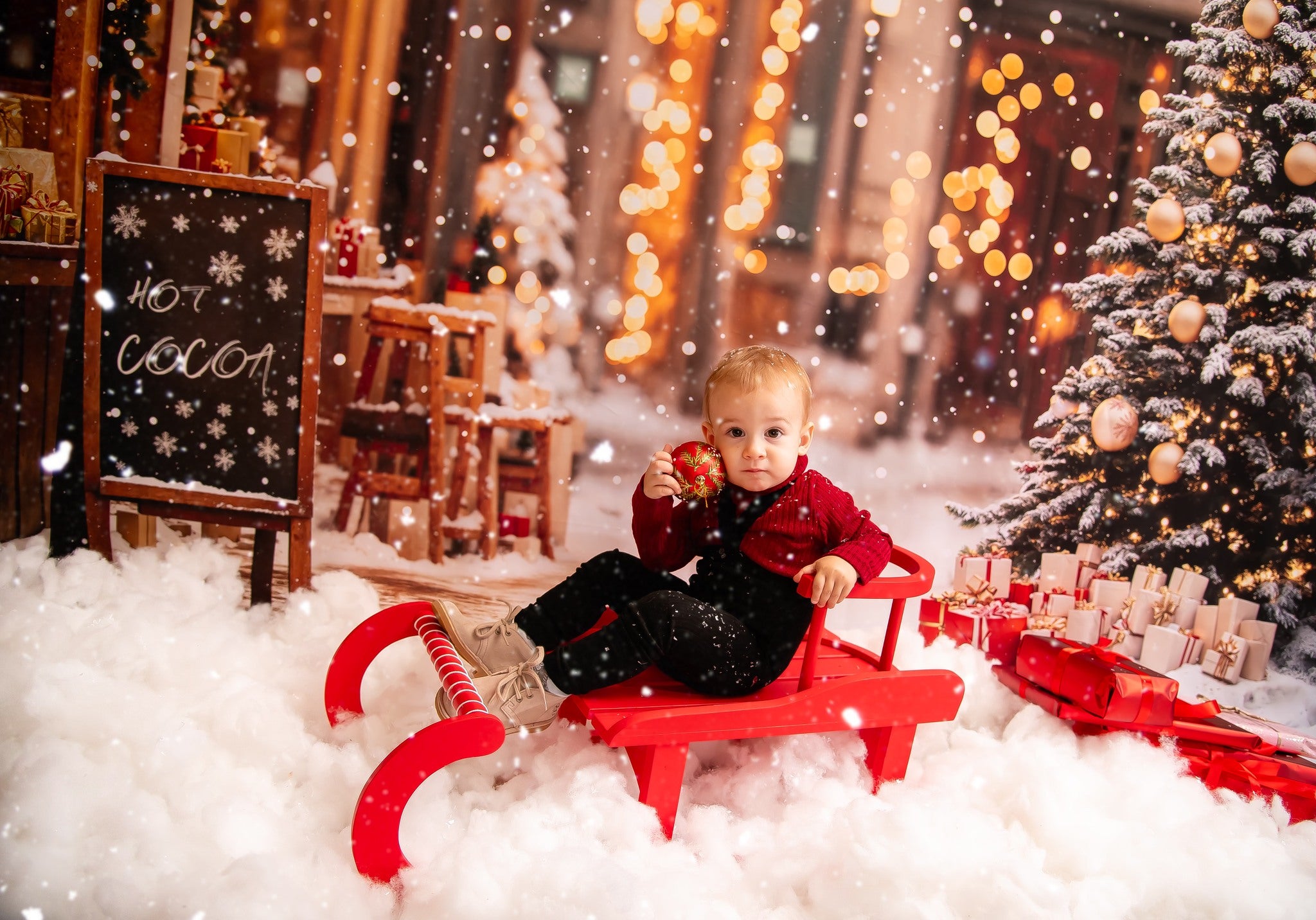 Kate Weihnachtsbaumstraße Heißer Kakao Laden Hintergrund Entworfen von Emetselch - Kate Backdrop.de
