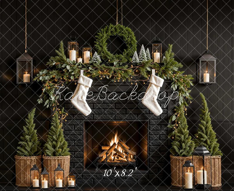 ⚡Blitzangebote #3-Kate Weihnachtsbaum Kamin Schwarz Wand Hintergrund - Kate Backdrop.de