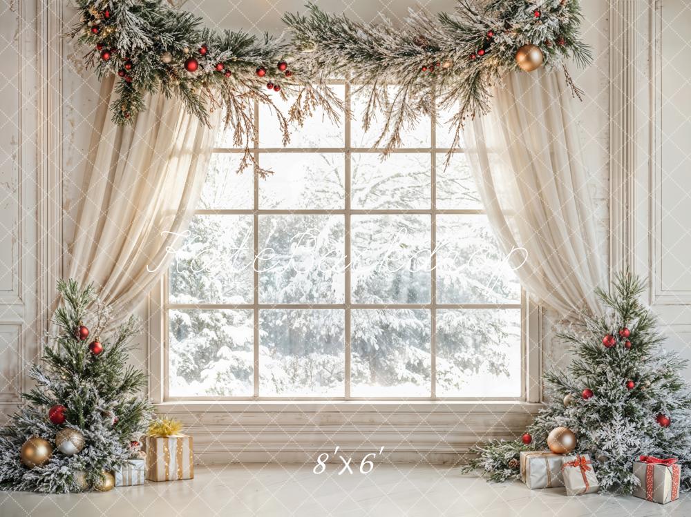 Kate Weihnachten-Baum Fenster Weiße Vorhänge Hintergrund Entworfen von Emetselch - Kate Backdrop.de