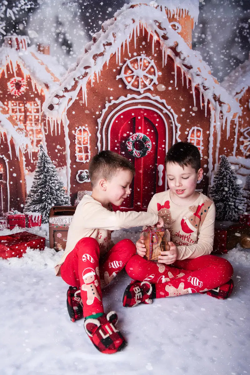 ⚡Blitzangebote #1-Kate Weihnachten Pfefferkuchenhäuser Schneeig Hintergrund + Winter-Schneeboden Hintergrund für Fotografie - Kate Backdrop.de