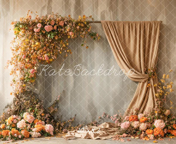Kate Herbst Floral Arch Apricot Vorhänge Hintergrund Entworfen von Emetselch - Kate Backdrop.de