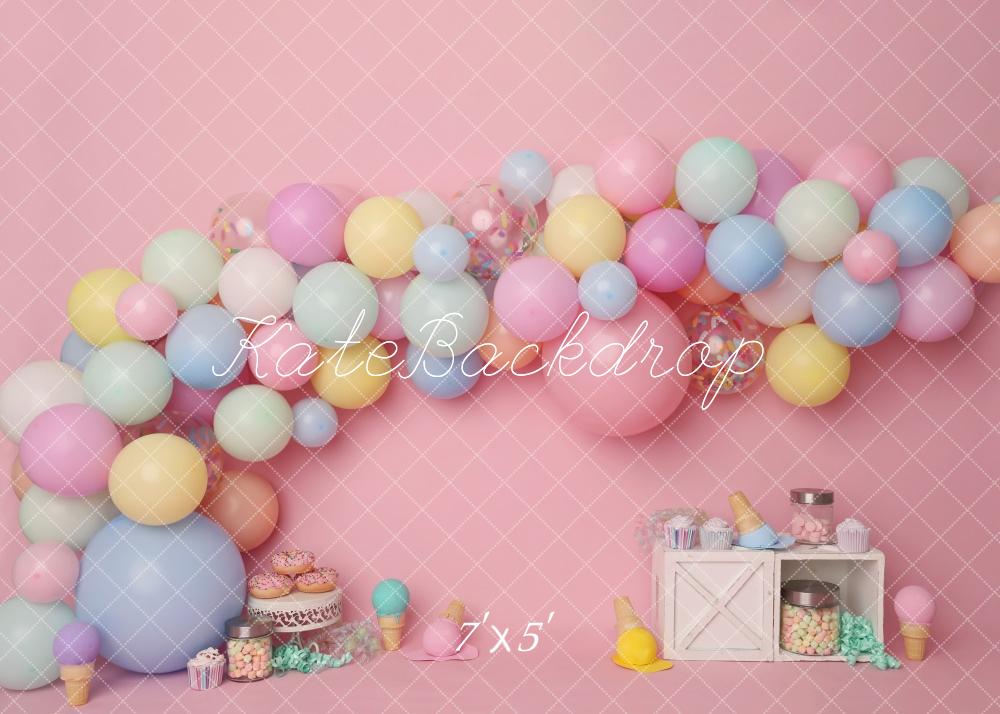 Kate Cake Smash Pastell Luftballons Desserts Hintergrund von Melissa King - Kate Backdrop.de