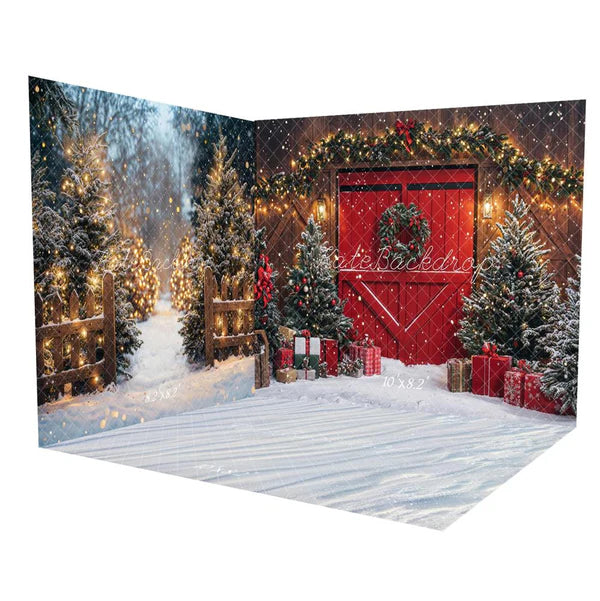 Kate Weihnachten Rot Scheune Tür Kranz Zimmer Set(8ftx8ft&10ftx8ft&8ftx10ft) - Kate Backdrop.de