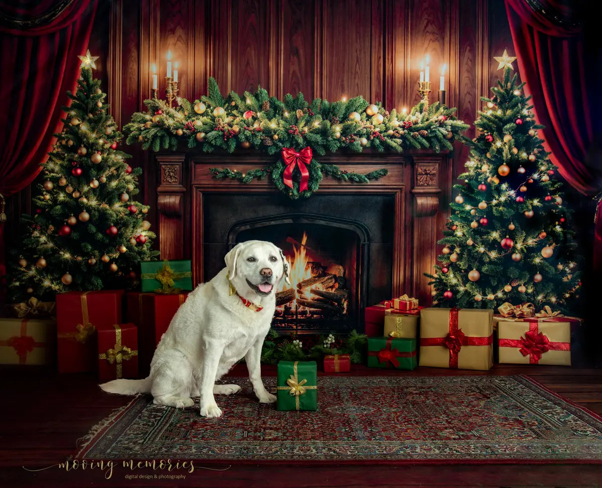 Kate Weihnachten Kamin Baum Braun Retro Wand Hintergrund+Brauner Holzstrukturboden Hintergrund - Kate Backdrop.de