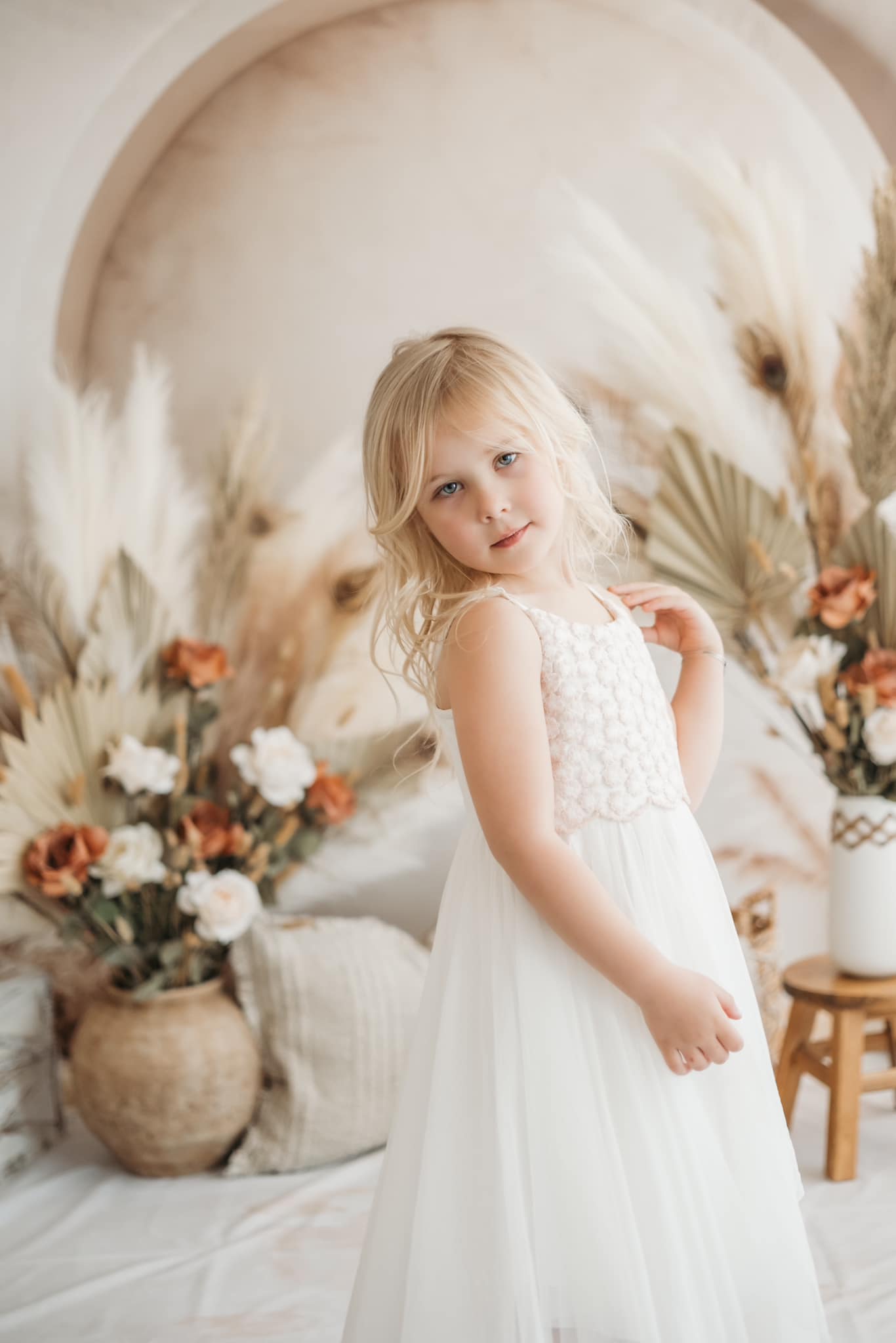Kate Boho Bogen Pampasgras Hintergrund+Neutral Abstrakt Textur Beige Boden Hintergrund - Kate Backdrop.de