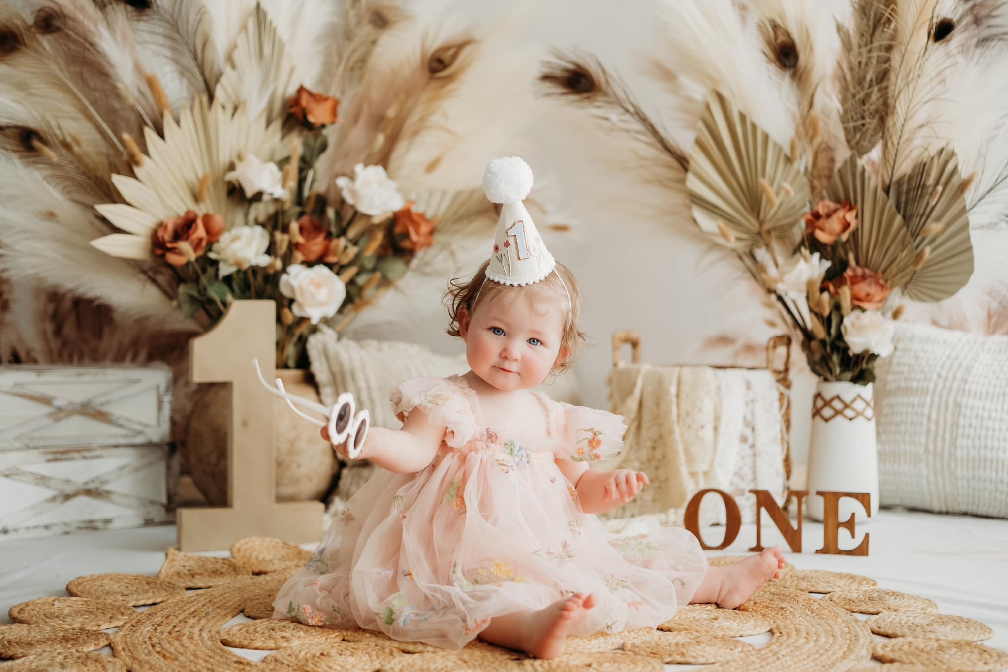 Kate Boho Bogen Pampasgras Hintergrund+Neutral Abstrakt Textur Beige Boden Hintergrund - Kate Backdrop.de