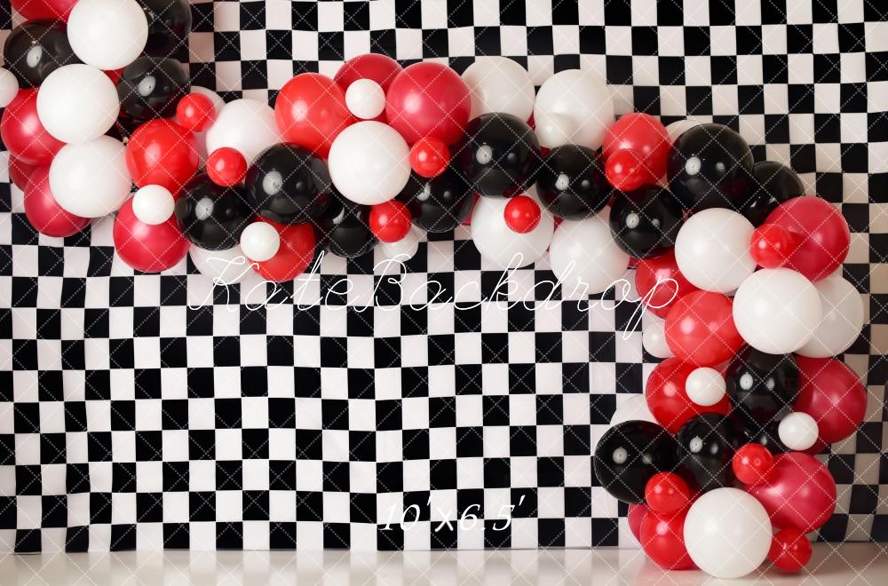 Kate Rennsport karierten Ballon Bogen Hintergrund von Mandy Ringe Fotografie - Kate Backdrop.de