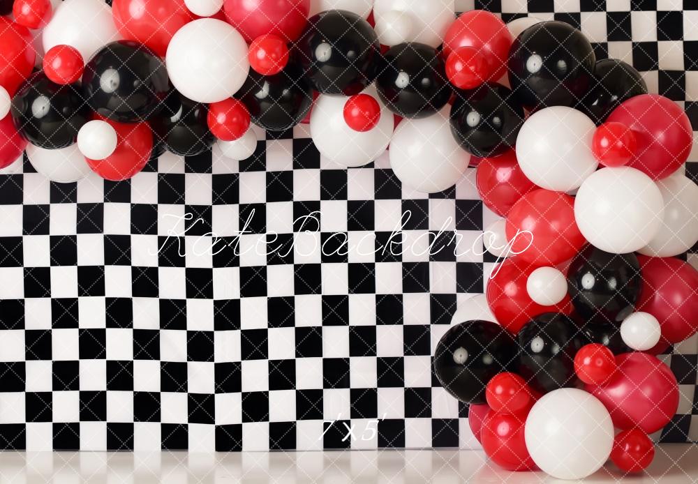 Kate Rennsport karierten Ballon Bogen Hintergrund von Mandy Ringe Fotografie - Kate Backdrop.de