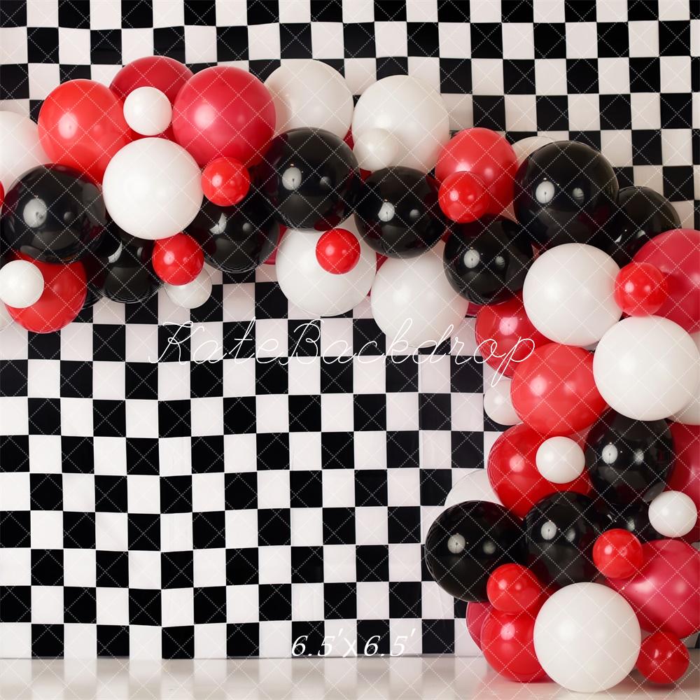 Kate Rennsport karierten Ballon Bogen Hintergrund von Mandy Ringe Fotografie - Kate Backdrop.de