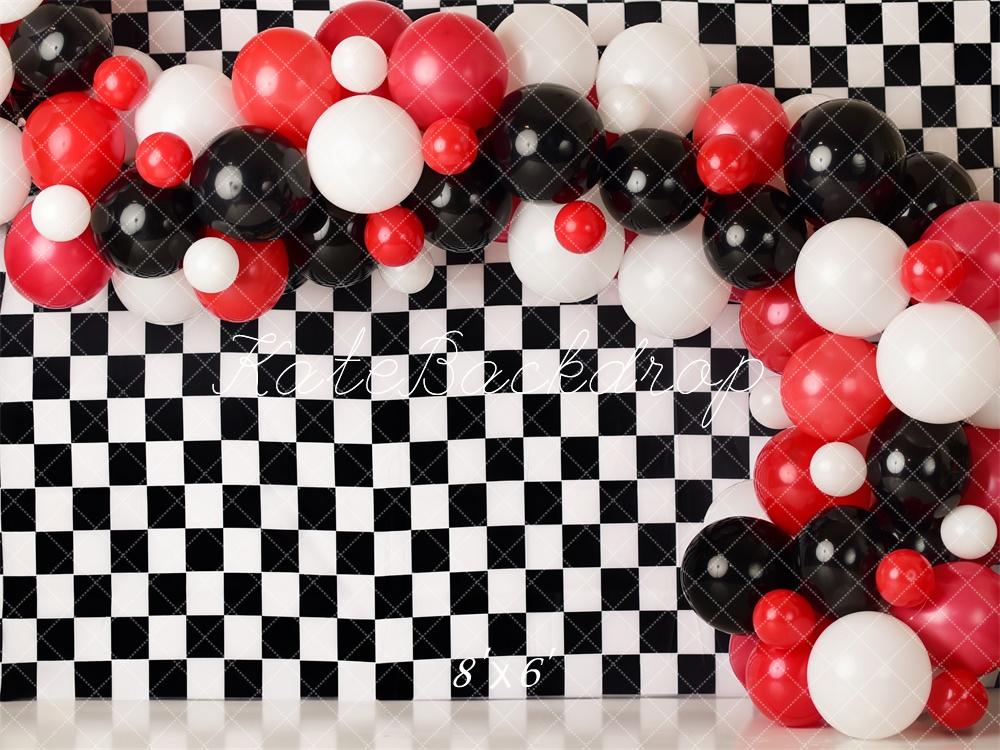 Kate Rennsport karierten Ballon Bogen Hintergrund von Mandy Ringe Fotografie - Kate Backdrop.de