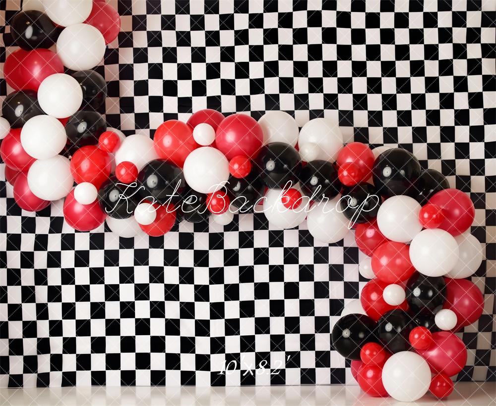 Kate Rennsport karierten Ballon Bogen Hintergrund von Mandy Ringe Fotografie - Kate Backdrop.de