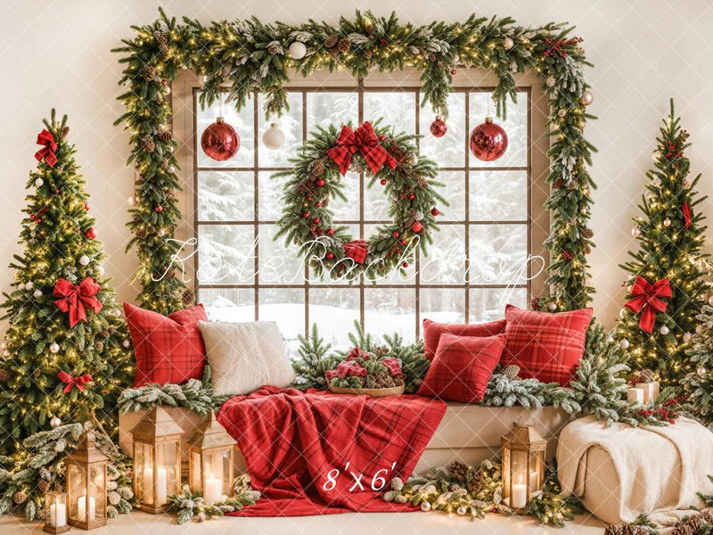 Kate Weihnachten-Fenstergirlande Rote Decke Hintergrund entworfen von Emetselch - Kate Backdrop.de