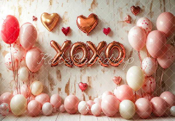 Kate Valentinstag Luftballons rosa XOXO Herz Hintergrund entworfen von Emetselch - Kate Backdrop.de