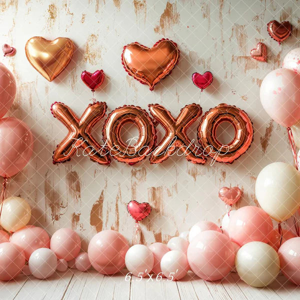 Kate Valentinstag Luftballons rosa XOXO Herz Hintergrund entworfen von Emetselch - Kate Backdrop.de