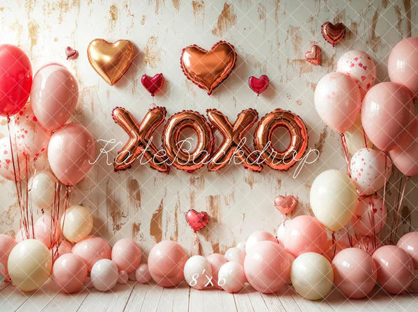 Kate Valentinstag Luftballons rosa XOXO Herz Hintergrund entworfen von Emetselch - Kate Backdrop.de