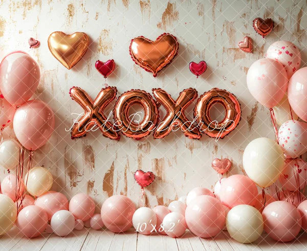 Kate Valentinstag Luftballons rosa XOXO Herz Hintergrund entworfen von Emetselch - Kate Backdrop.de