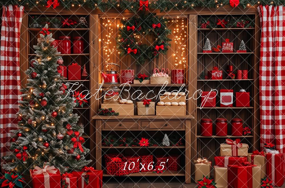 Kate Weihnachten Baum-Geschenk-Kabinett Hintergrund von Patty Roberts - Kate Backdrop.de